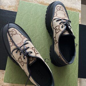 New Gucci Maxi GG Supreme Canvas Men Lace-Up Shoes